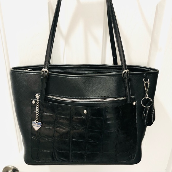 New Aurielle Saffiano & Croco Embossed Leather Tote in Black. Perfect Condition. - Picture 14 of 14